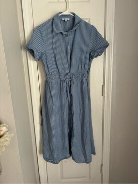 Gilli Blue Striped Button-Front Shirt Dress
